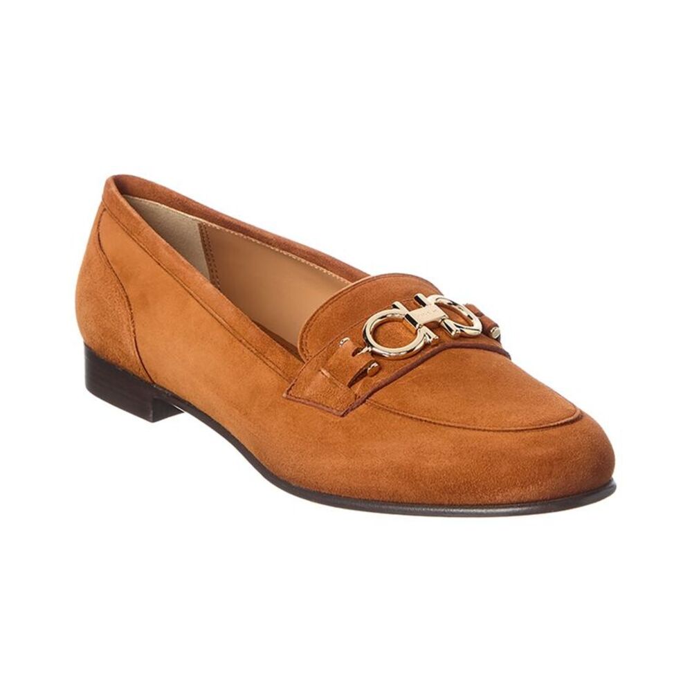 Ferragamo Gancini Suede Loafer, Brown